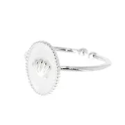Anello ovale regolabile con resina epossidica-conchiglia - Placcatura argento fino - Bianco x1