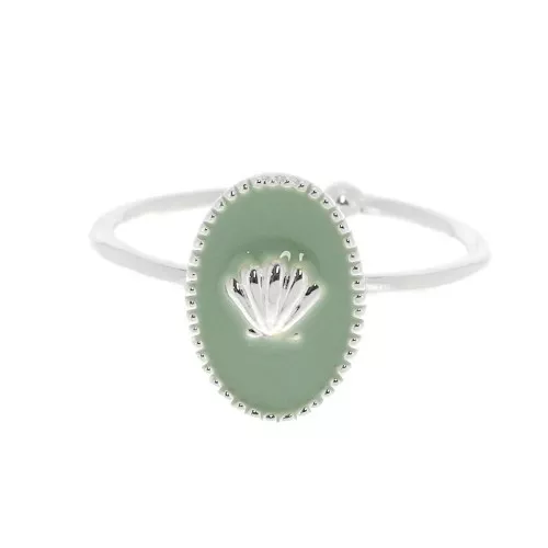 Anello ovale regolabile con resina epossidica - Argentato- Menta x1
