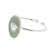 Anello ovale regolabile con resina epossidica - Argentato- Menta x1