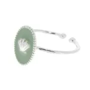 Anello ovale regolabile con resina epossidica - Argentato- Menta x1