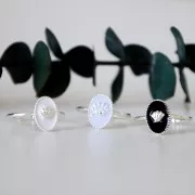 Anello ovale regolabile con resina epossidica - Argentato- Menta x1