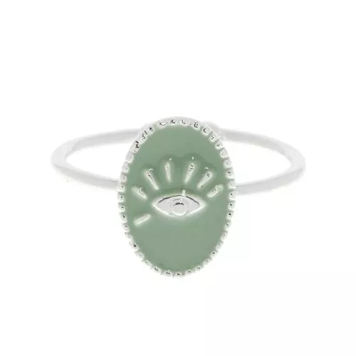 Anello ovale regolabile con resina epossidica - Placcatura argento fino - Menta x1