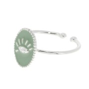 Anello ovale regolabile con resina epossidica - Placcatura argento fino - Menta x1