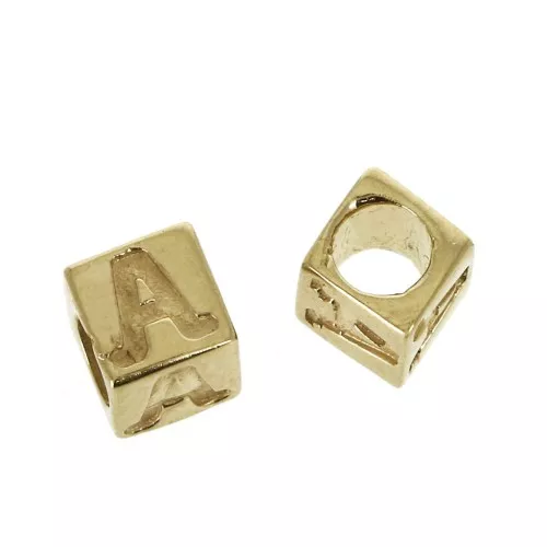 Perle lettere alfabeto cubo 5 mm congros foro - A - Placcato oro 3 micron x1
