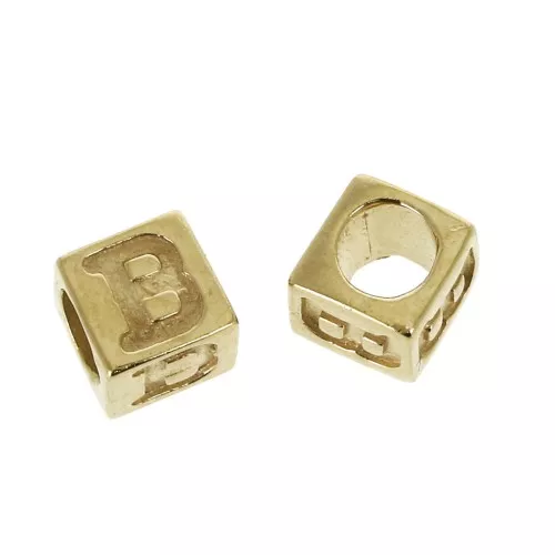 Perle lettere alfabeto cubo 5 mm congros foro - B - Placcato oro 3 micron x1