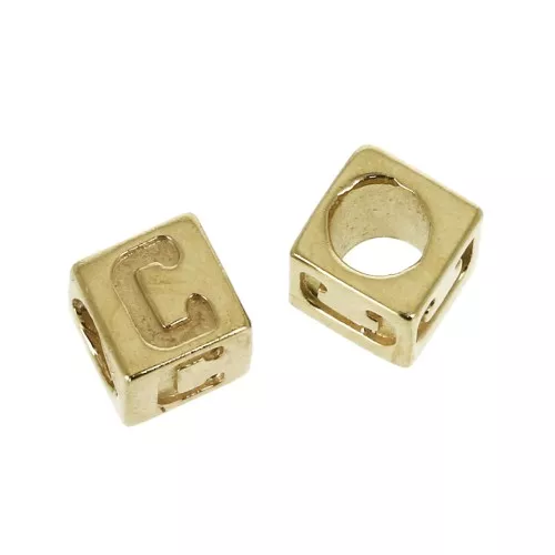 Perle lettere alfabeto cubo 5 mm congros foro - C - Placcato oro 3 micron x1