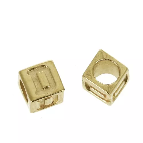 Perle lettere alfabeto cubo 5 mm congros foro - D - Placcato oro 3 micron x1