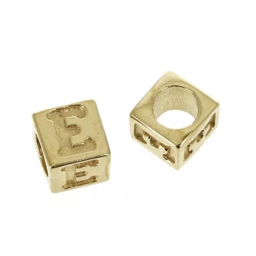 Perle lettere alfabeto cubo 5 mm congros foro - E - Placcato oro 3 micron x1