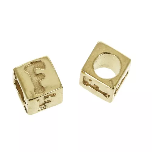 Perle lettere alfabeto cubo 5 mm congros foro - F - Placcato oro 3 micron x1