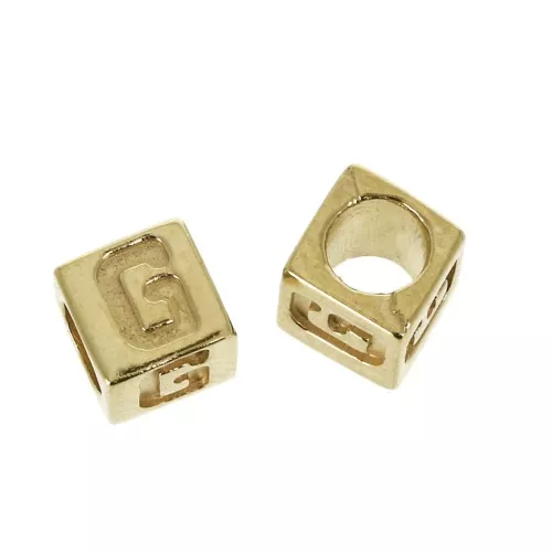 Perle lettere alfabeto cubo 5 mm congros foro - G - Placcato oro 3 micron x1