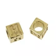 Perle lettere alfabeto cubo 5 mm congros foro - H - Placcato oro 3 micron x1