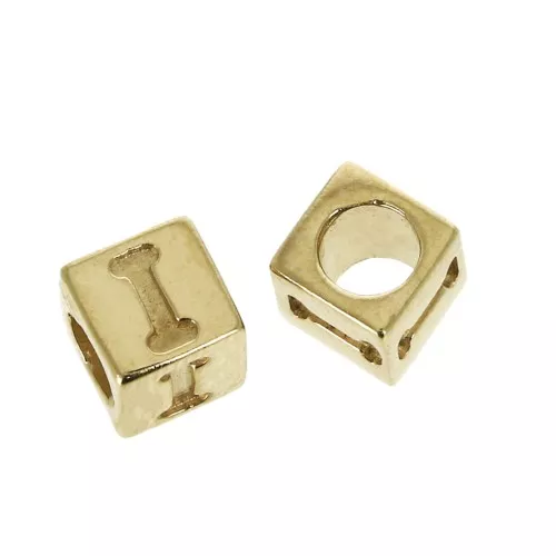 Perle lettere alfabeto cubo 5 mm congros foro - I - Placcato oro 3 micron x1