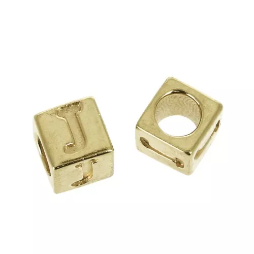 Perle lettere alfabeto cubo 5 mm congros foro - J - Placcato oro 3 micron x1