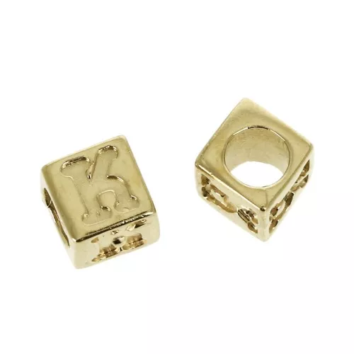 Perle lettere alfabeto cubo 5 mm congros foro - K - Placcato oro 3 micron x1