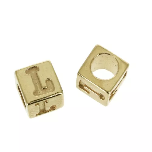 Perle lettere alfabeto cubo 5 mm congros foro - L - Placcato oro 3 micron x1