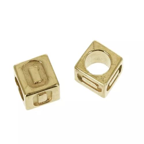 Perle lettere alfabeto cubo 5 mm congros foro - O - Placcato oro 3 micron x1