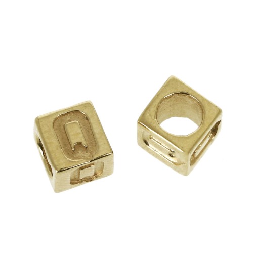 Perle lettere alfabeto cubo 5 mm congros foro - Q - Placcato oro 3 micron x1