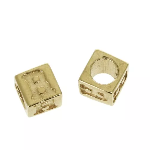 Perle lettere alfabeto cubo 5 mm congros foro - R - Placcato oro 3 micron x1