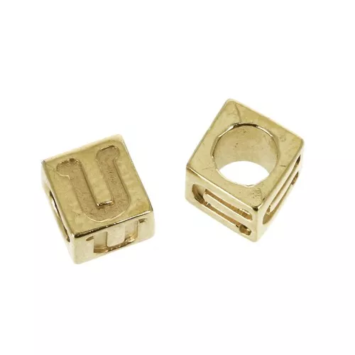 Perle lettere alfabeto cubo 5 mm congros foro - U - Placcato oro 3 micron x1