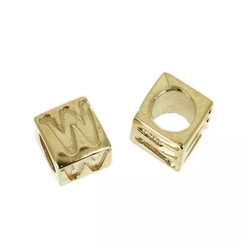 Perle lettere alfabeto cubo 5 mm congros foro - W - Placcato oro 3 micron x1