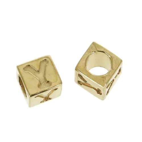Perle lettere alfabeto cubo 5 mm congros foro - Y - Placcato oro 3 micron x1