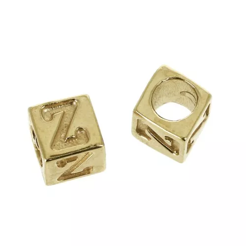 Perle lettere alfabeto cubo 5 mm con grosso foro - Z - Placcato oro 3 micron x1