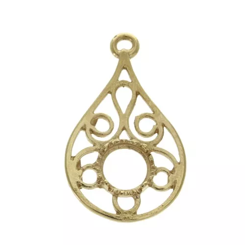 Pendente goccia trasforato 25x15 mm - cabochon 6mm - Placcato Oro 3 micron x1