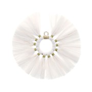 Pendente ventaglio con pompon in rafia 53 mm - Bianco - Dorato x1|raw }}