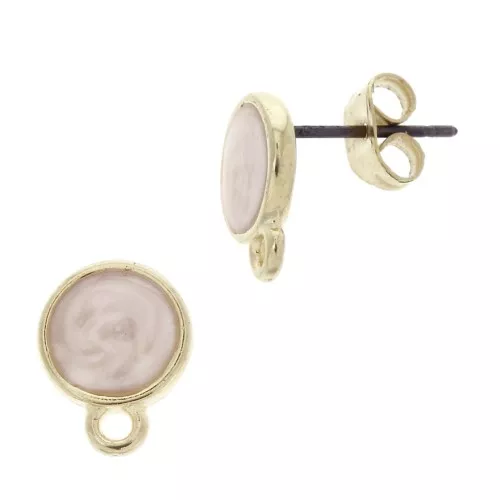Orecchini rotondo in resina epossidica con anello 11.5x9 mm - Dorato con oro fino - White pearl x2