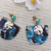 Orecchini rotondo in resina epossidica con anello 11.5x9 mm - Dorato con oro fino - White pearl x2