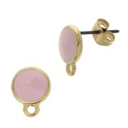 Orecchini rotondo in resina epossidica con anello 11.5x9 mm - Dorato con oro fino - Rosa x2