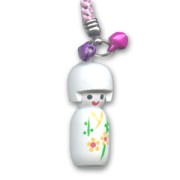 Bambola Kokeshi in legno decorato mm. 40 Bianco x1