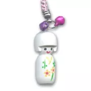 Bambola Kokeshi in legno decorato mm. 40 Bianco x1