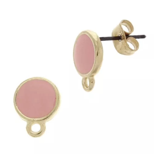Orecchini rotondo in resina epossidica con anello 11.5x9 mm - Dorato con oro fino - Rosa corallox2