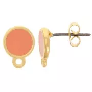 Orecchini rotondo in resina epossidica con anello 11.5x9 mm - Dorato con oro fino - Salmone x2