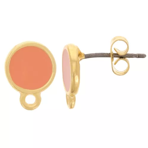 Orecchini rotondo in resina epossidica con anello 11.5x9 mm - Dorato con oro fino - Salmone x2