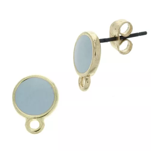 Orecchini rotondo in resina epossidica con anello 11.5x9 mm - Dorato con oro fino - Blu x2