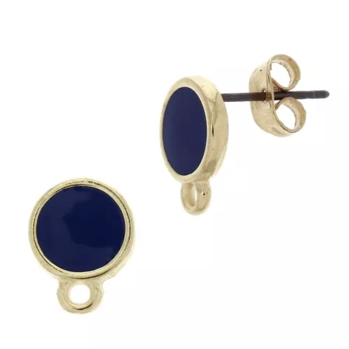 Orecchini rotondo in resina epossidica con anello 11.5x9 mm - Dorato con oro fino - Blu scuro x2