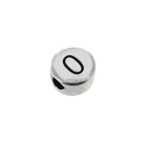 Perlina lettere dell'alfabeto rotondo in metallo 7 mm -0- Argentato invecchiato x1