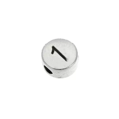 Perlina lettere dell'alfabeto rotondo in metallo 7 mm -1-Argentato invecchiato x1