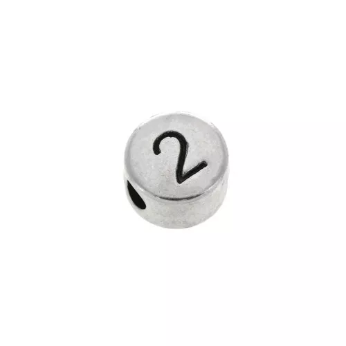 Perlina lettere dell'alfabeto rotondo in metallo 7 mm -2 -Argentato invecchiato x1