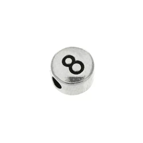 Perlina lettere dell'alfabeto rotondo in metallo 7 mm -8- Argentato invecchiato x1