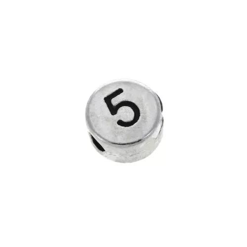 Perlina lettere dell'alfabeto rotondo in metallo 7 mm -5 - Argento invecchiato x1