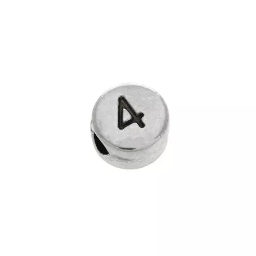 Perlina lettere dell'alfabeto rotondo in metallo 7 mm -4- Argentato invecchiato x1