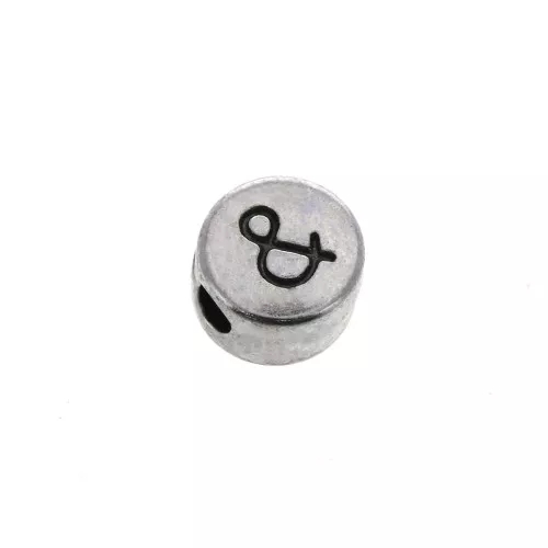 Perlina lettere dell'alfabeto rotondo in metallo 7 mm Argentato invecchiato x1