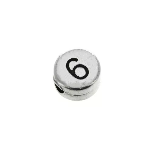 Perlina lettere dell'alfabeto rotondo in metallo 7 mm -6- Argentato invecchiato x1