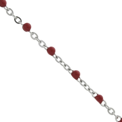 Catena con perle in resina epossidica 2 mm - Acciaio inossidabile - Rosso x1m