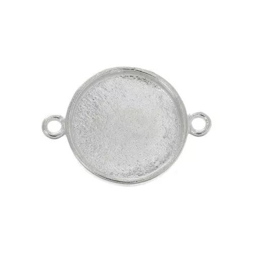 Distanziatore tondo aggraffato per cabochon a fondo piatto 20 mm - Placcatura in Argento fine