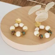 Perla rotonda tibetana etnica 14 mm Rosso - Turchese x1