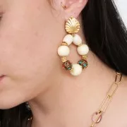 Perla rotonda tibetana etnica 14 mm Rosso - Turchese x1